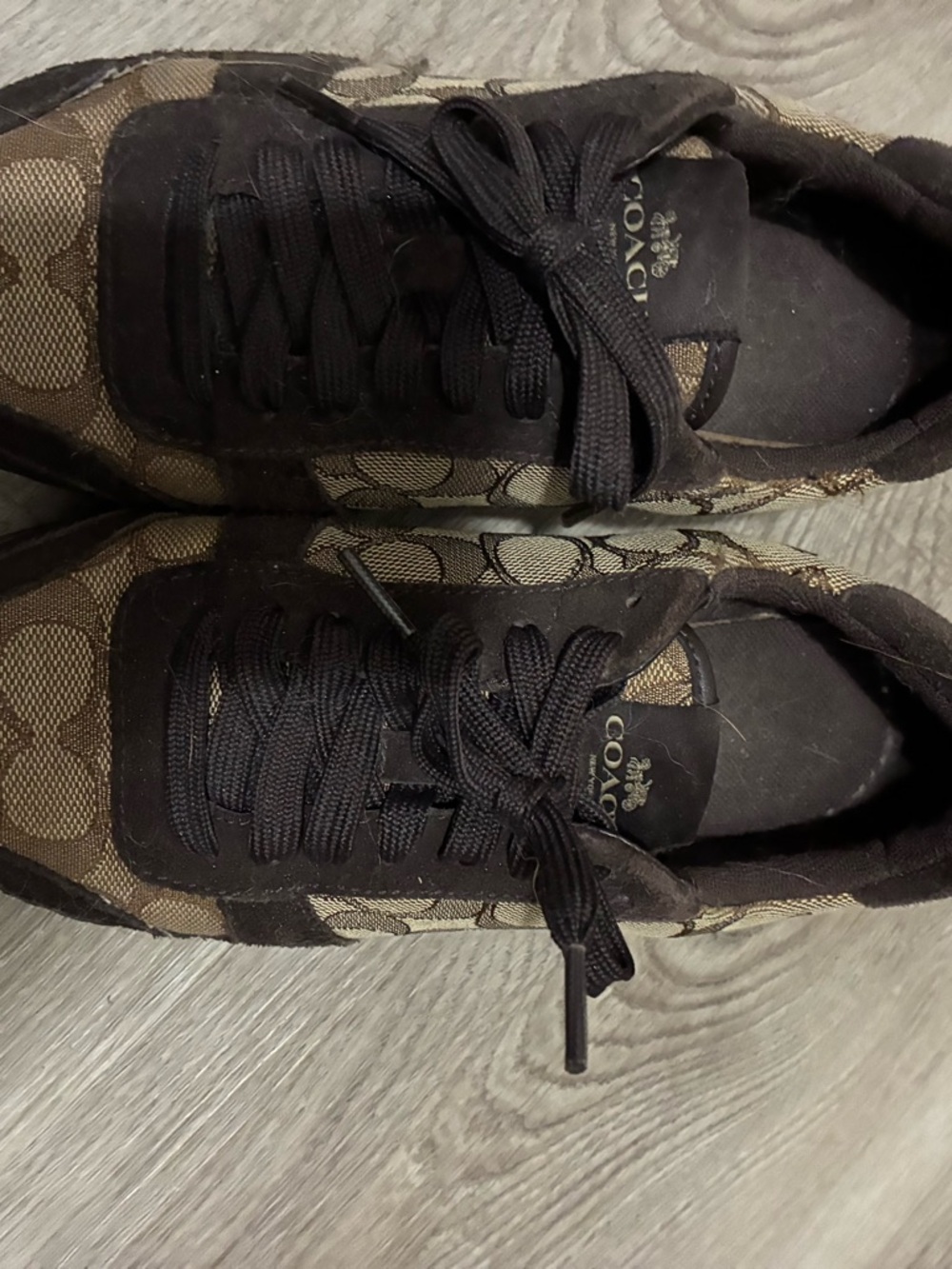 Coach Brown Monogram Low-Top Sneakers with Black Accents